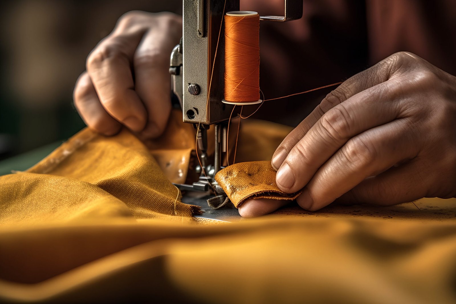 Close-up of hands skillfully operating a sewing machine, craftin