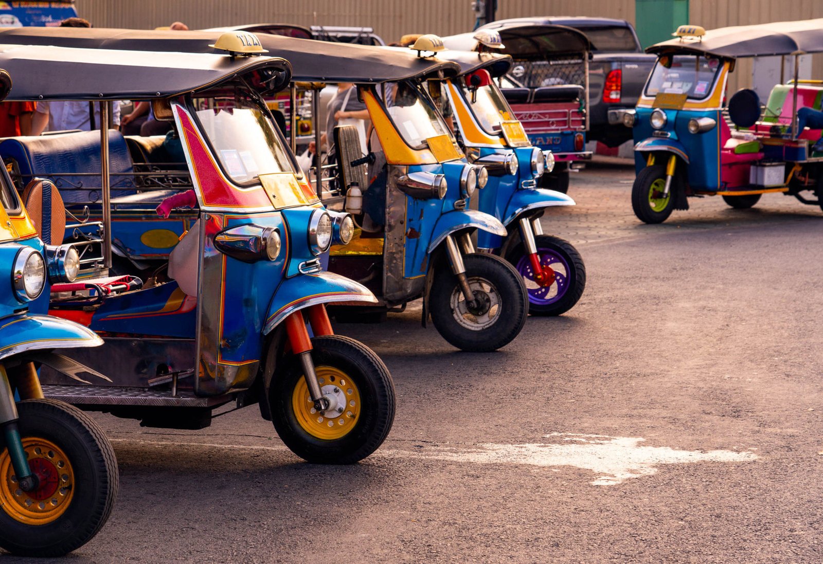 Tuk Tuk, auto-rickshaws lined up on the street