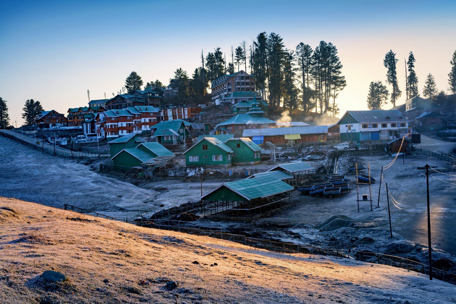 Hotels and Resorts at the base of Himalayan Mountains at the out