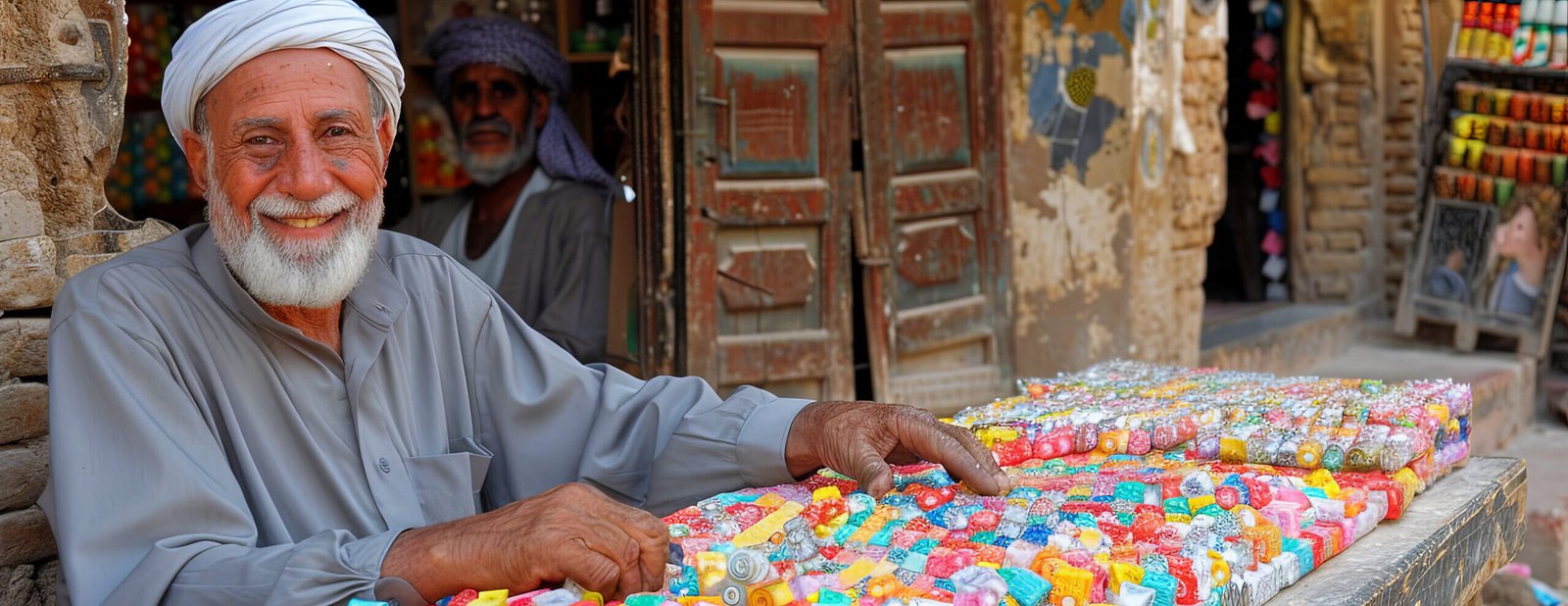 A portrait of a seller in a store helping customers choose goods and provide consultati